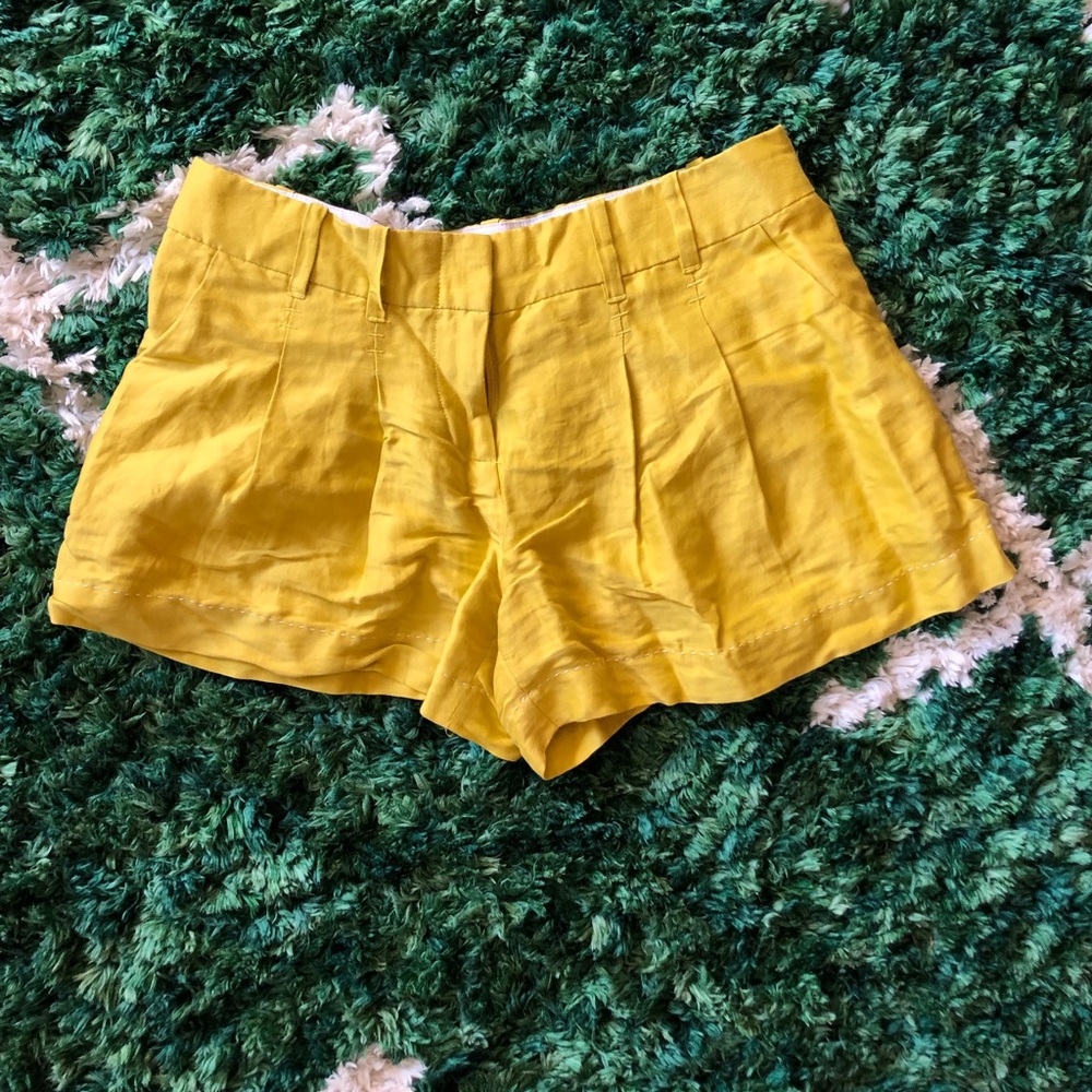 Anthropologie yellow silk dress shorts